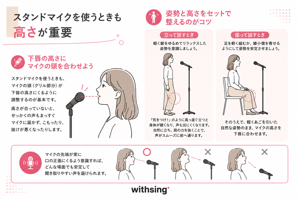 スタンドマイクを使うときも高さが重要