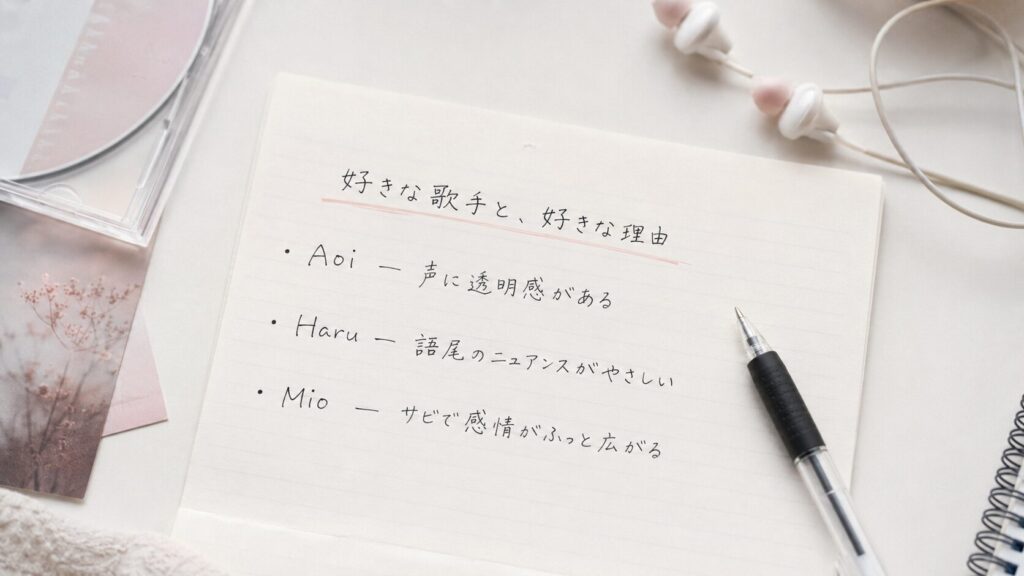好きな歌手を3人選び、理由を言葉にする