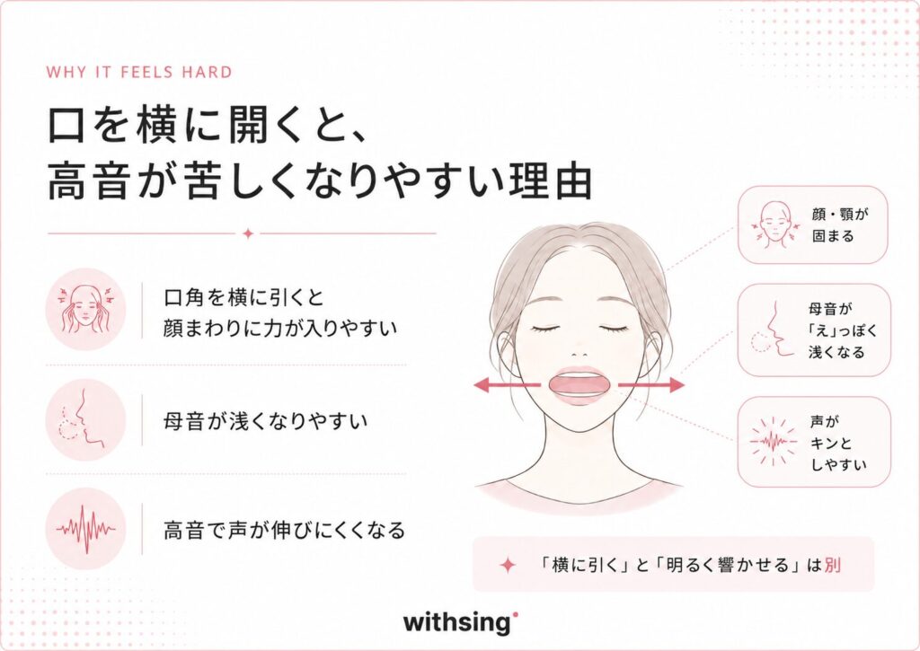 口を横に開くと、高音が苦しくなりやすい理由
