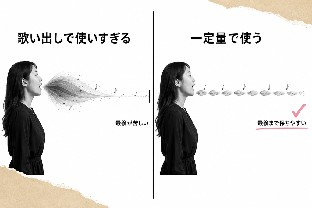 歌うときだけ、息の配分が合っていない
