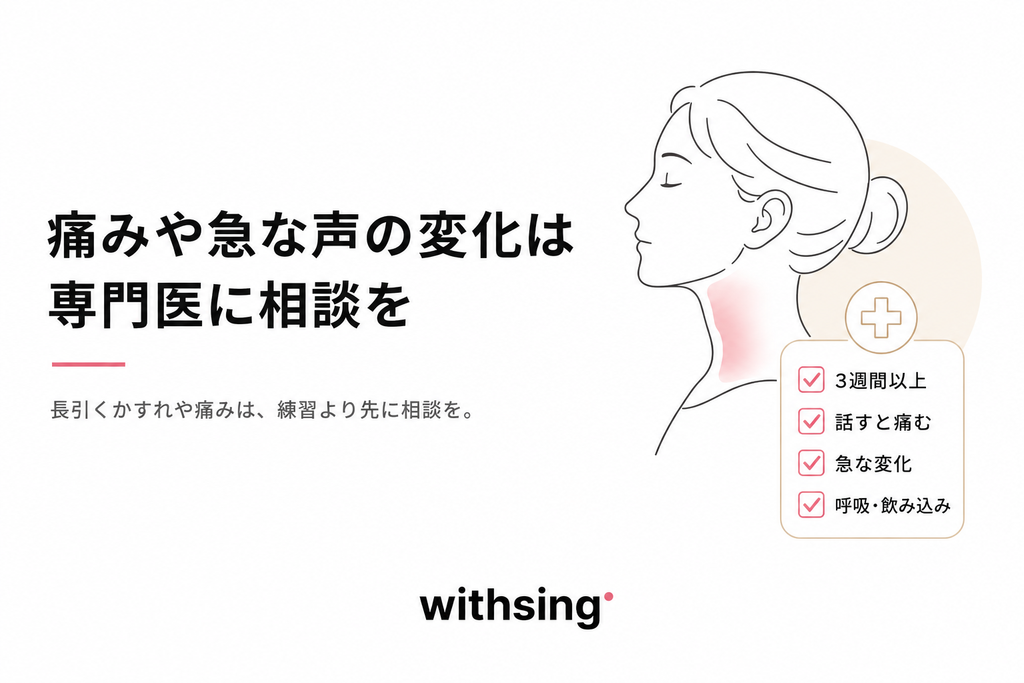 痛みや急な声の変化は専門医に相談を