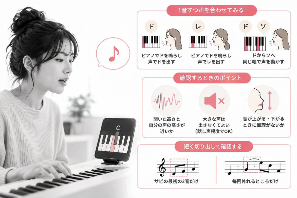 小さな声で音程・ピッチを確認する